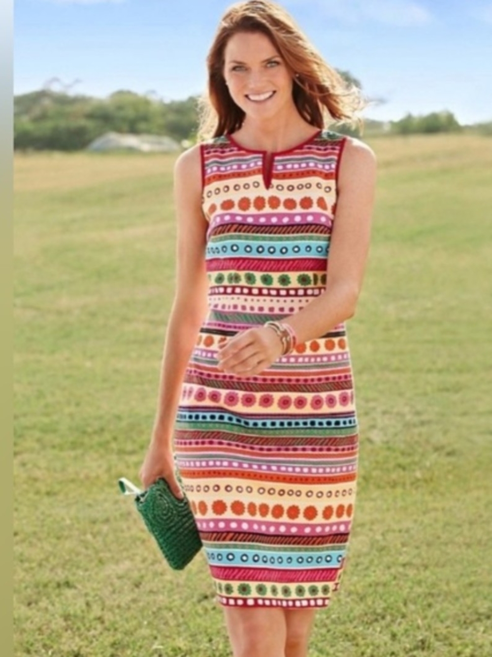 Talbots Floral And Striped Multicolor Striped Midi Dress Retro Vibrant